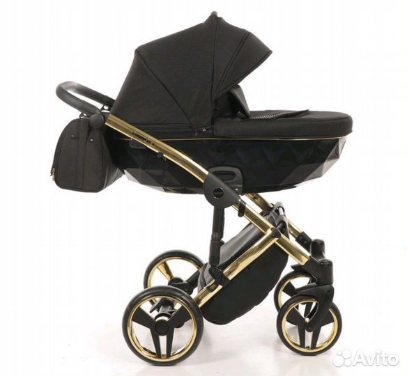 Коляска junama diamond 3 в 1 черная с золотом