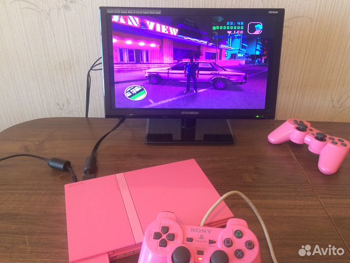 PS2 PlayStation 2 Pink 16 GB 7 игр+NES/snes/sega