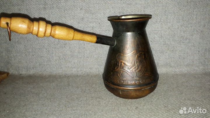 Медная турка для варки кофе с деревянной ручкой