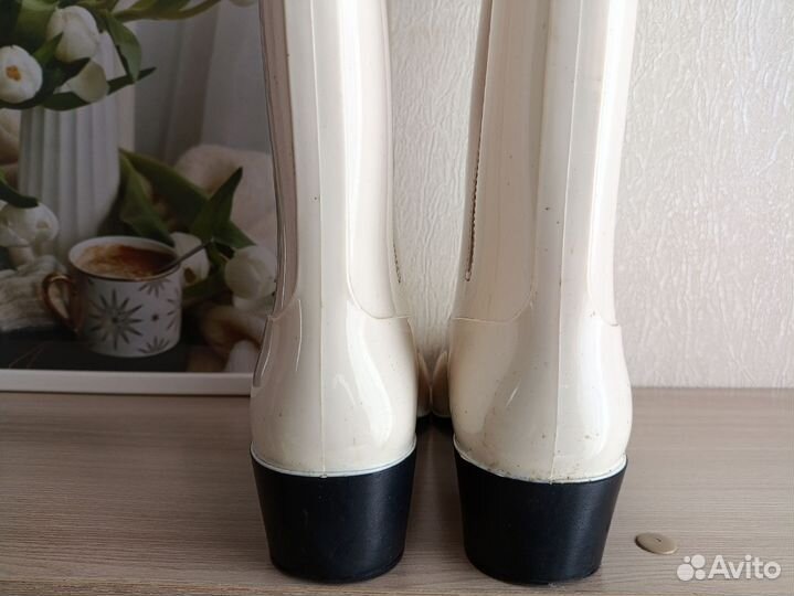 Резиновые сапоги женские р 37 на каблуке белые