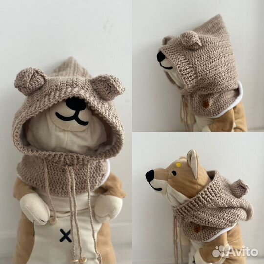 Капор шапка лиса и кошечка