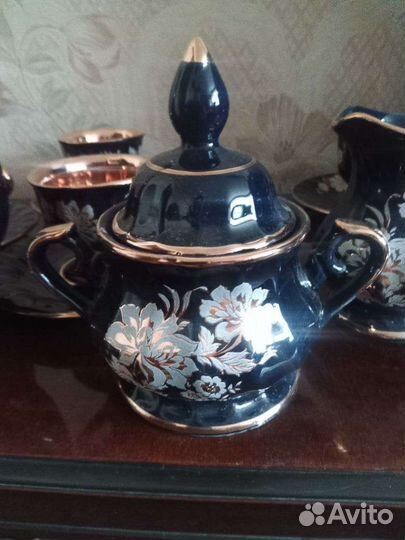 Сервиз кофейный кобальт позолота, винтаж, Индия