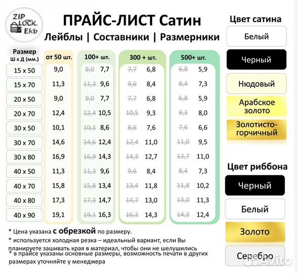 Печать Лейблов, размерники, составники, бирки