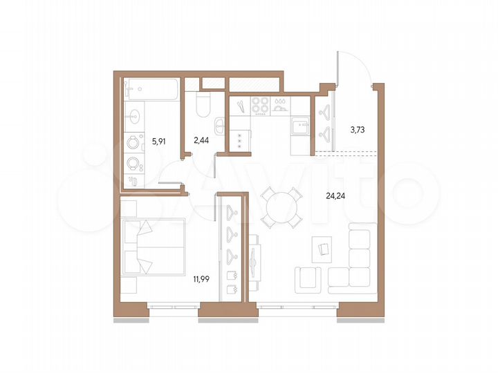 1-к. квартира, 48,3 м², 6/9 эт.