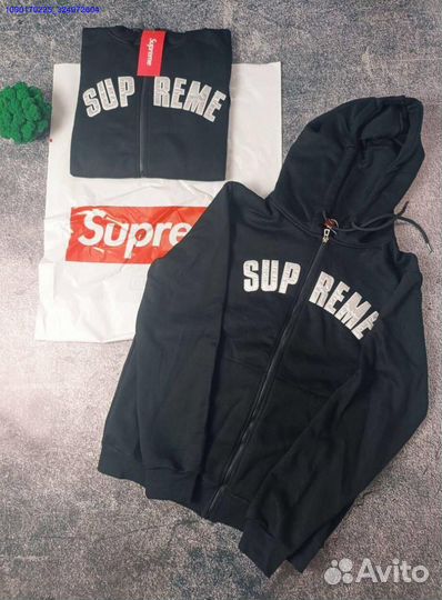 Supreme черное худи с молнией для модных образов