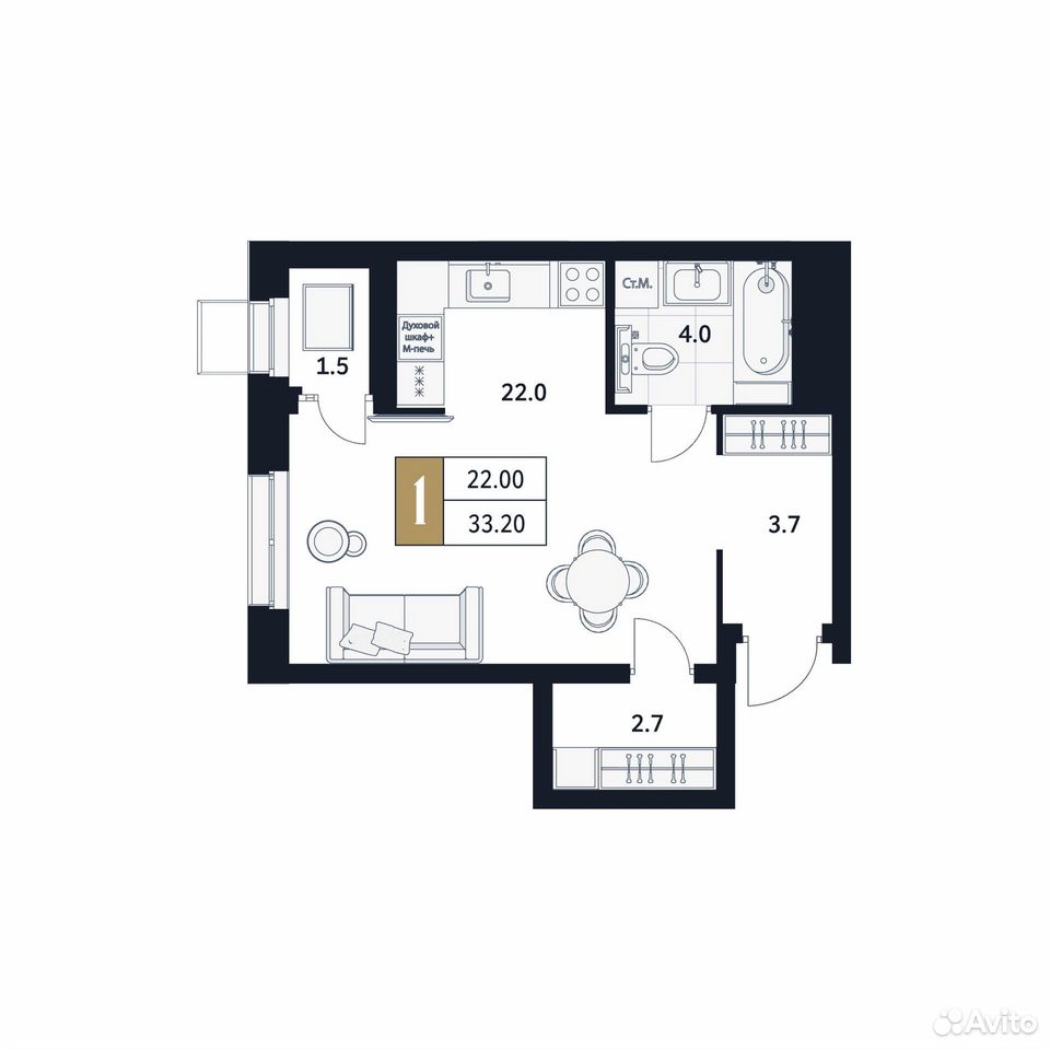 Квартира-студия, 33,2 м², 7/17 эт., Стерлитамак