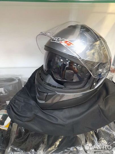 Мото шлем интеграл LVS серый металлик с очками DOT