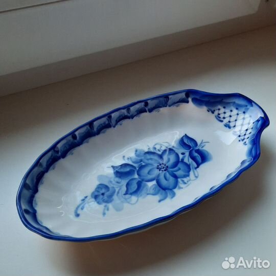 Гжель кобальт, старая гжель салатник