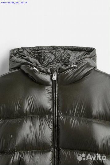 Пуховик Zara x Moncler глянцевый Хаки (Арт.42567)