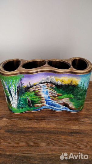 Ваза из дерева, ручная роспись