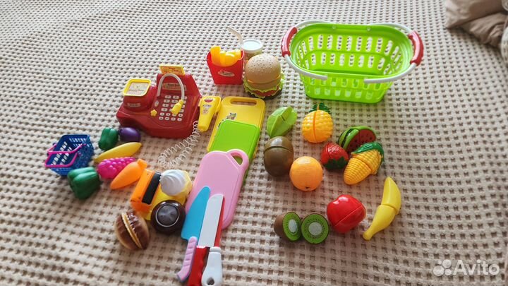 Развивающие игрушки пакетом касса, фрукты, бургер