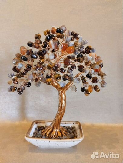 Дерево счастья из тиг.глаза, ботсванск. и кр.агата