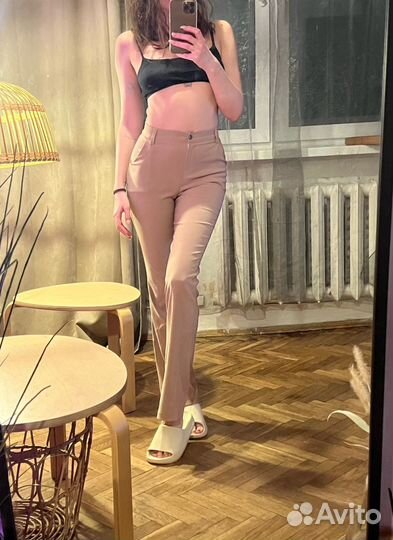 Брюки на высокой посадке стрейч клеш