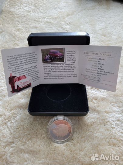 Монета серебряная Mini Cooper 5 фунтов