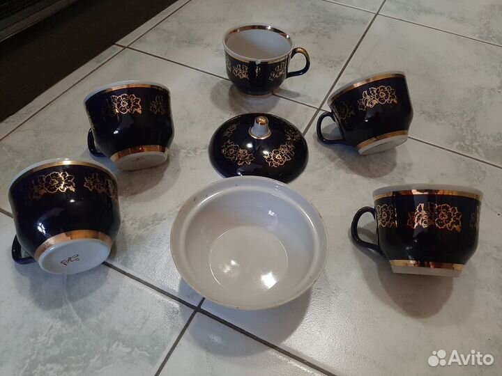 Чайный сервиз Кобальт фарфор Полонне времен СССР
