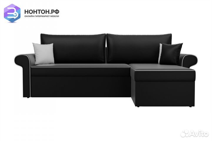 Диван угловой дельфин Милфорд экокожа черная