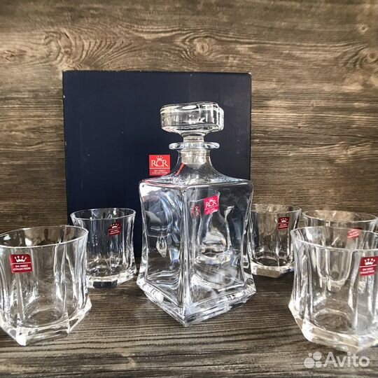Штоф и 6 стаканов для виски. Хрусталь. Италия
