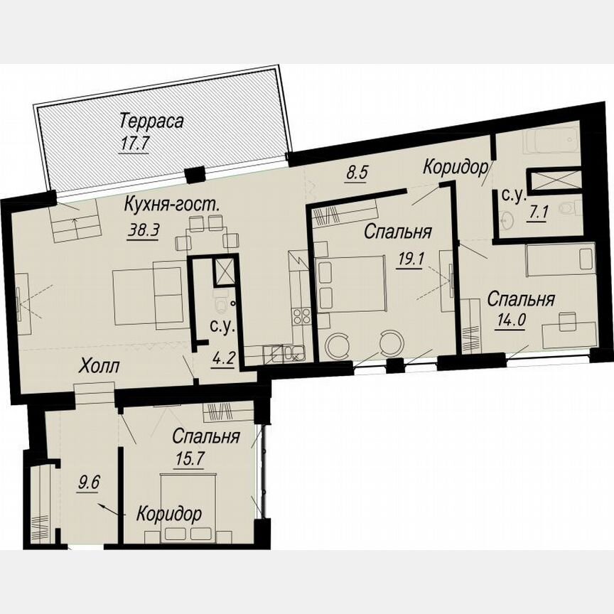 3-к. квартира, 131,3 м², 6/8 эт.