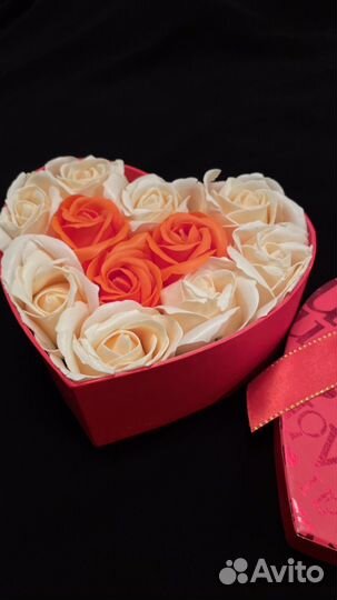 Мыльные розы в коробке сердце подарок
