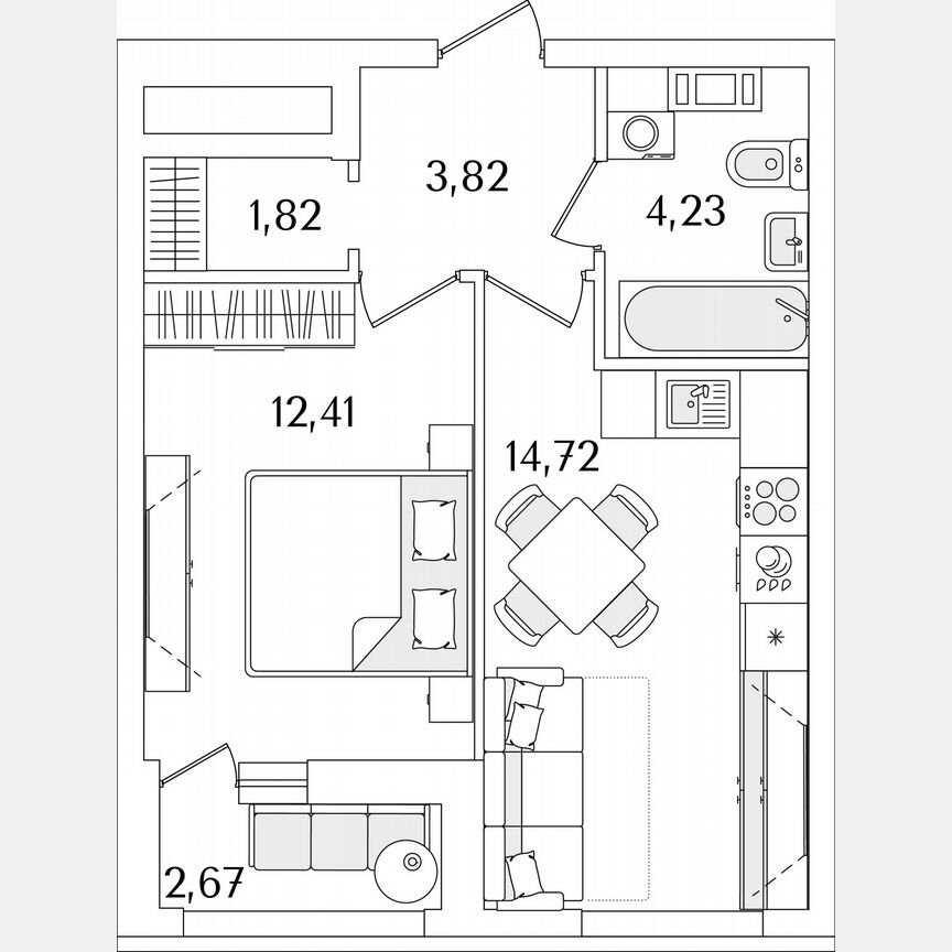 1-к. квартира, 38,3 м², 4/17 эт.