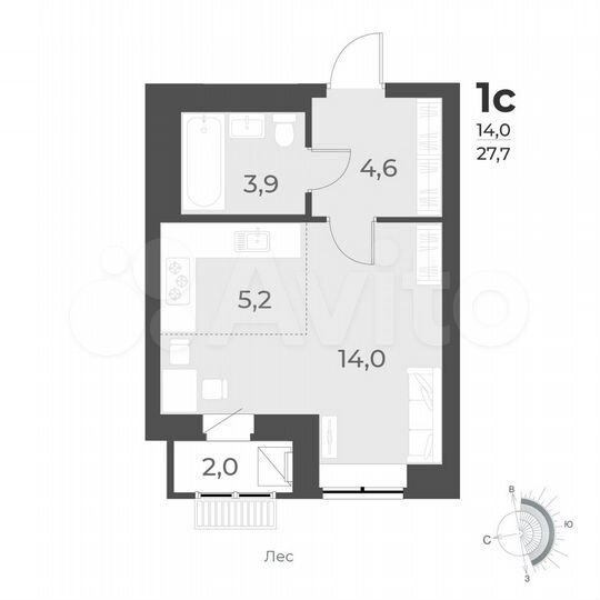 Квартира-студия, 27,7 м², 7/12 эт.