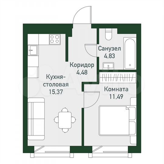 1-к. квартира, 36,6 м², 3/3 эт.