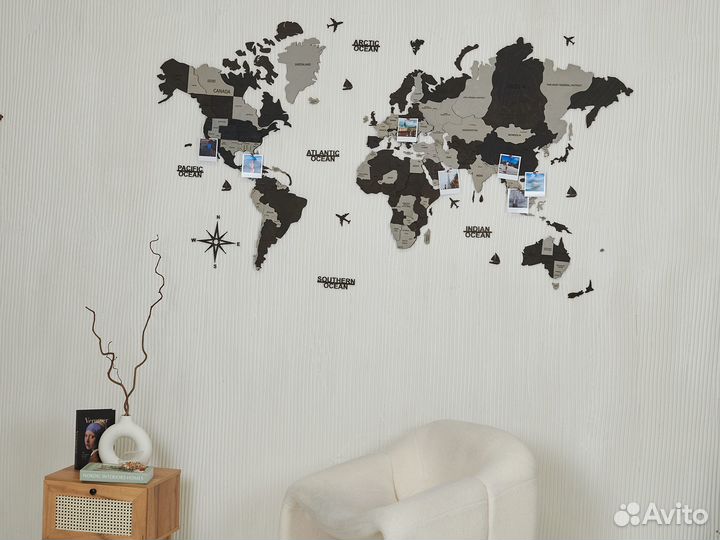 Деревянная карта мира ручной работы