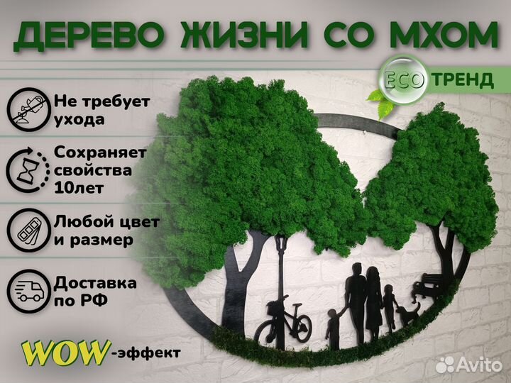 Круглое дерево жизни панно. Картины со мхом