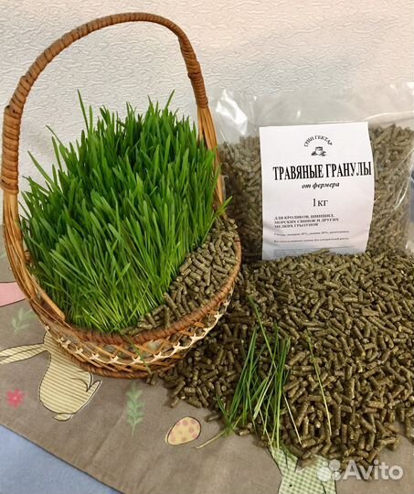 Сухой корм, сено, трава для кроликов