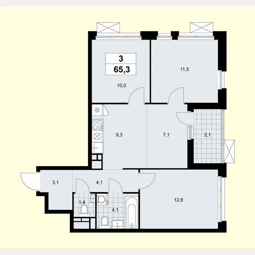 3-к. квартира, 65,3 м², 13/17 эт.