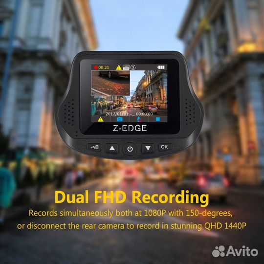 Новые USA Z-edge S3 Dual Dash Cam - Ultra HD 1440P