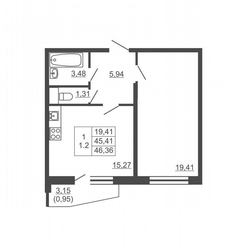 1-к. квартира, 46,4 м², 2/16 эт.