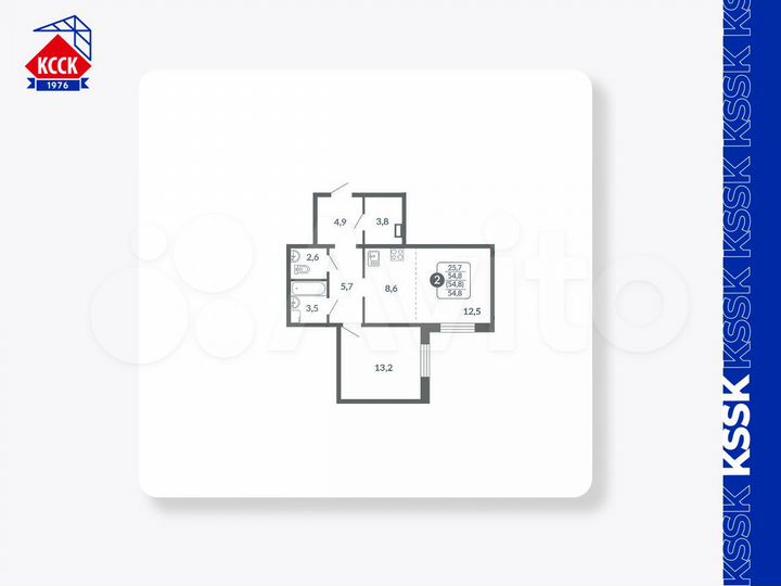 2-к. квартира, 54,8 м², 5/17 эт.