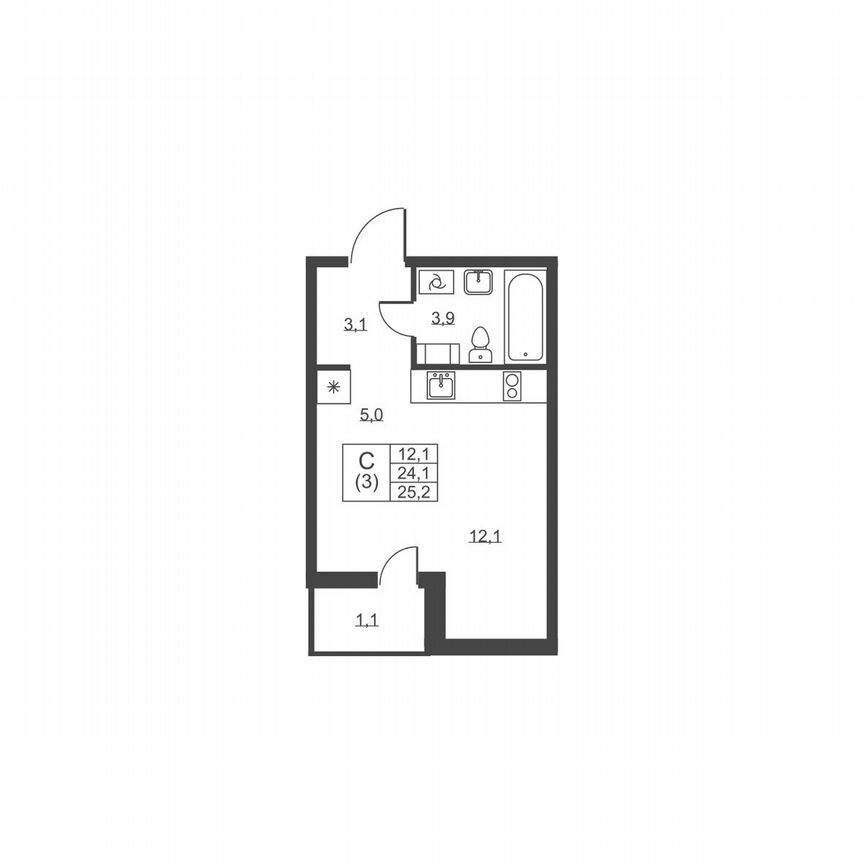 Квартира-студия, 25,2 м², 2/8 эт.