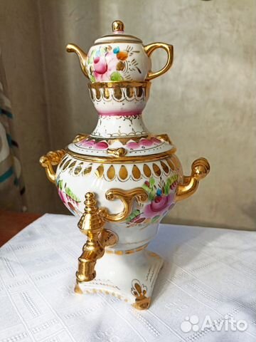 Самовар Гжель сувенирный розовый новый