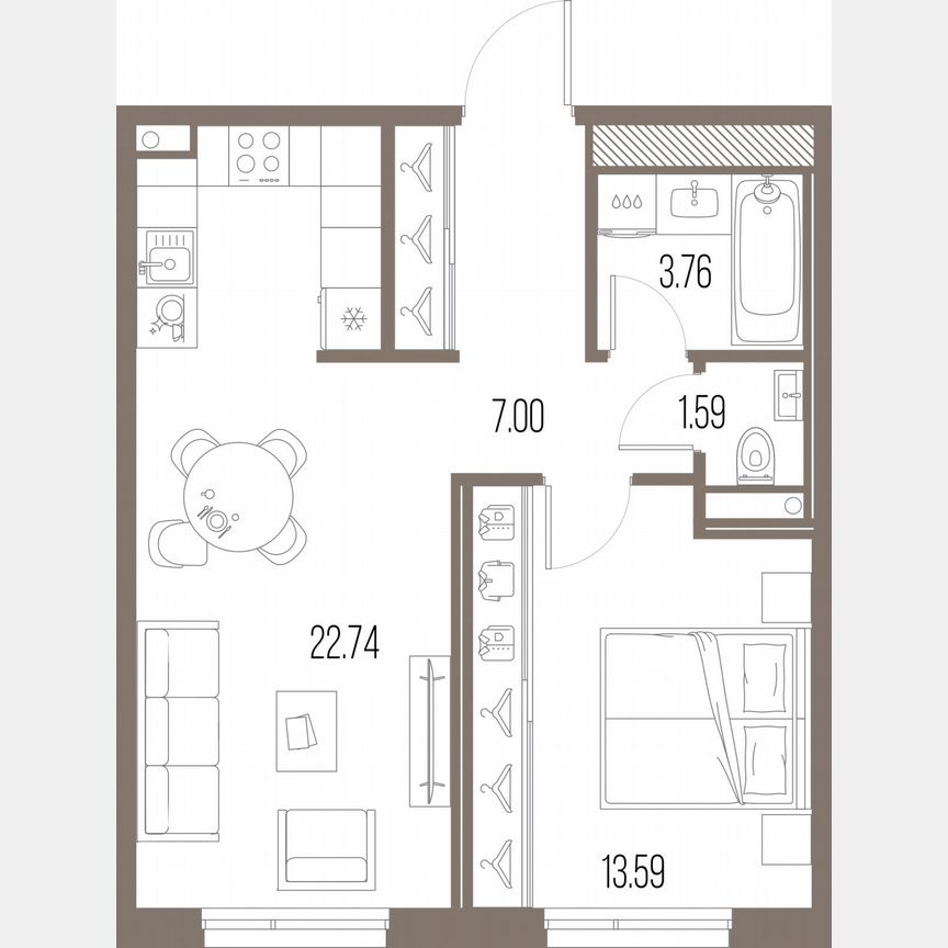 1-к. квартира, 48,7 м², 6/10 эт.