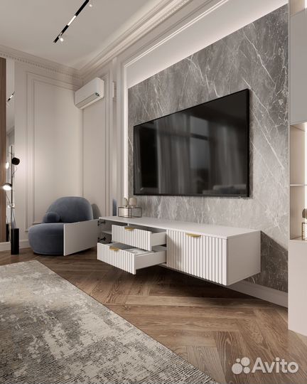 Подвесная тв тумба 160х40х30 Белая