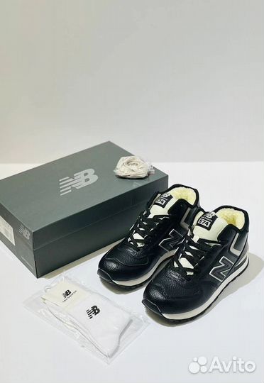 Кроссовки new balance 574 высокие зимние кожаные