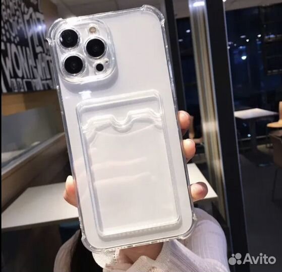 Чехол Прозрачный с держателем для карт для iPhone