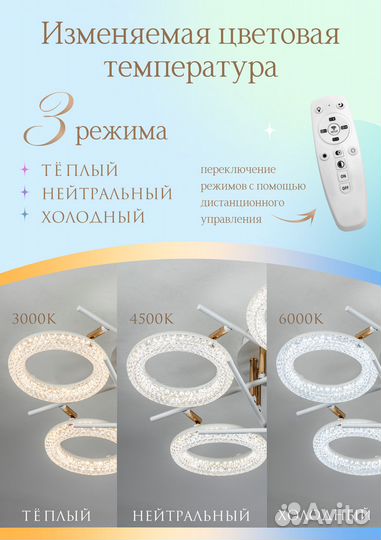 Люстра потолочная светодиодная с пультом