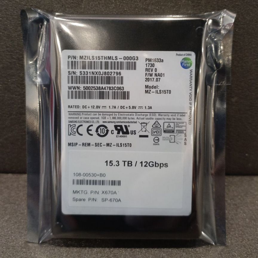[PM1633A] Ssd Samsung 15.36tb Mzils15thmls-000g3 Pm1633a