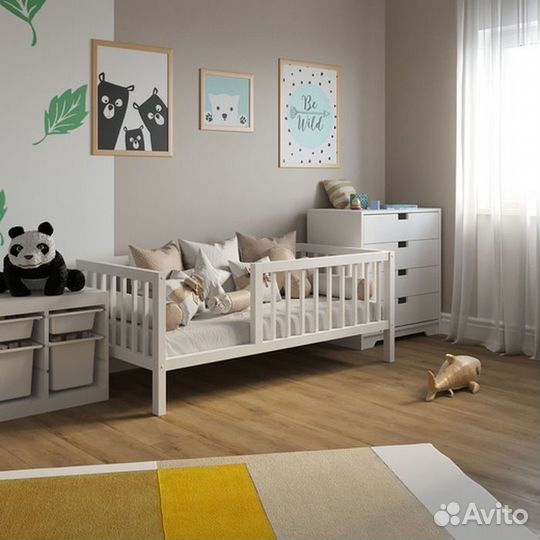 Кроватка высокий борт сингл детская из натуральног