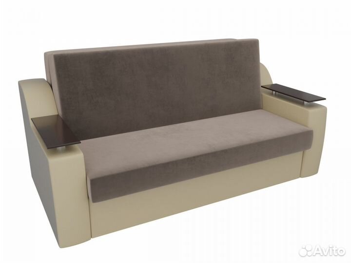 Диван прямой аккордеон Сенатор 100, велюр, коричневый, бежевый