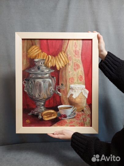 Картина маслом на холсте Чай с баранками