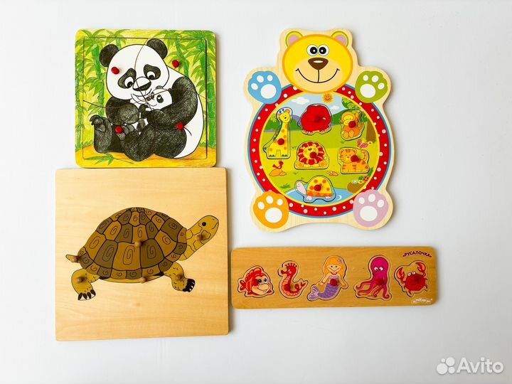 Деревянные пазлы сортер вкладыш монтессори