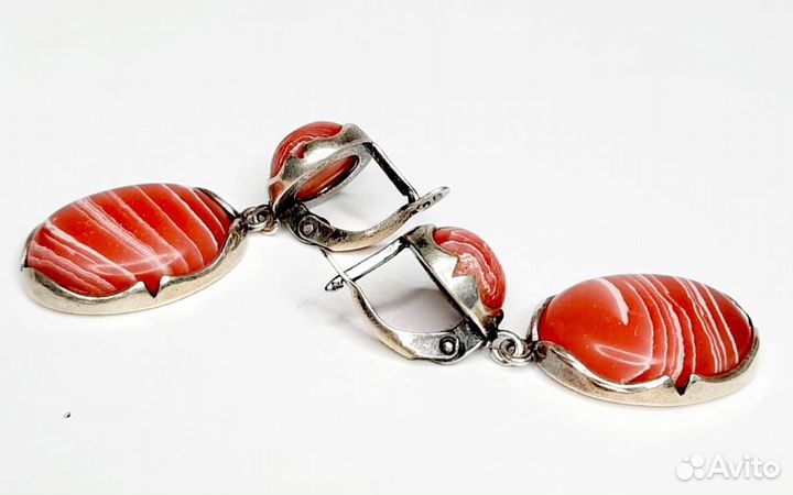 Серьги длинные красные. Мельхиор