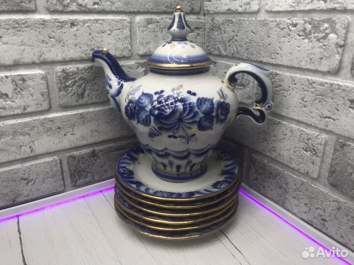 K.3830 Чайный набор Гжель (с позолотой )