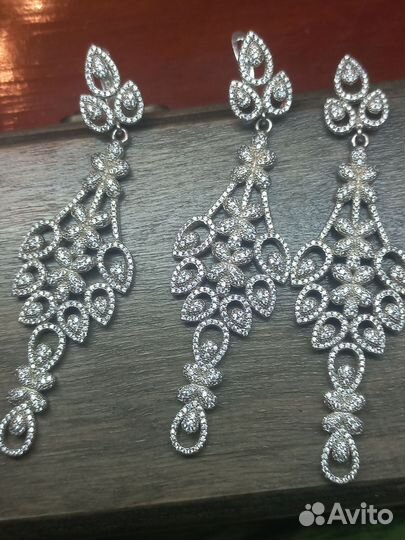 Серебрянные серьги шандельеры подвеска комплект