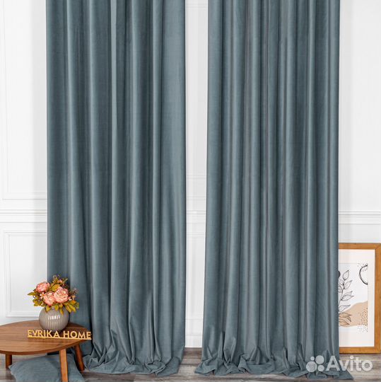 Портьеры бархат Богема Серо-голубой шторы