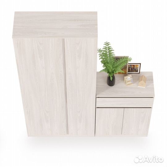 Шкаф для прихожей с зеркалом внутри и комод Ника, цвет ясень анкор светлый, шхгхв 163,8х38,3х207,9 с